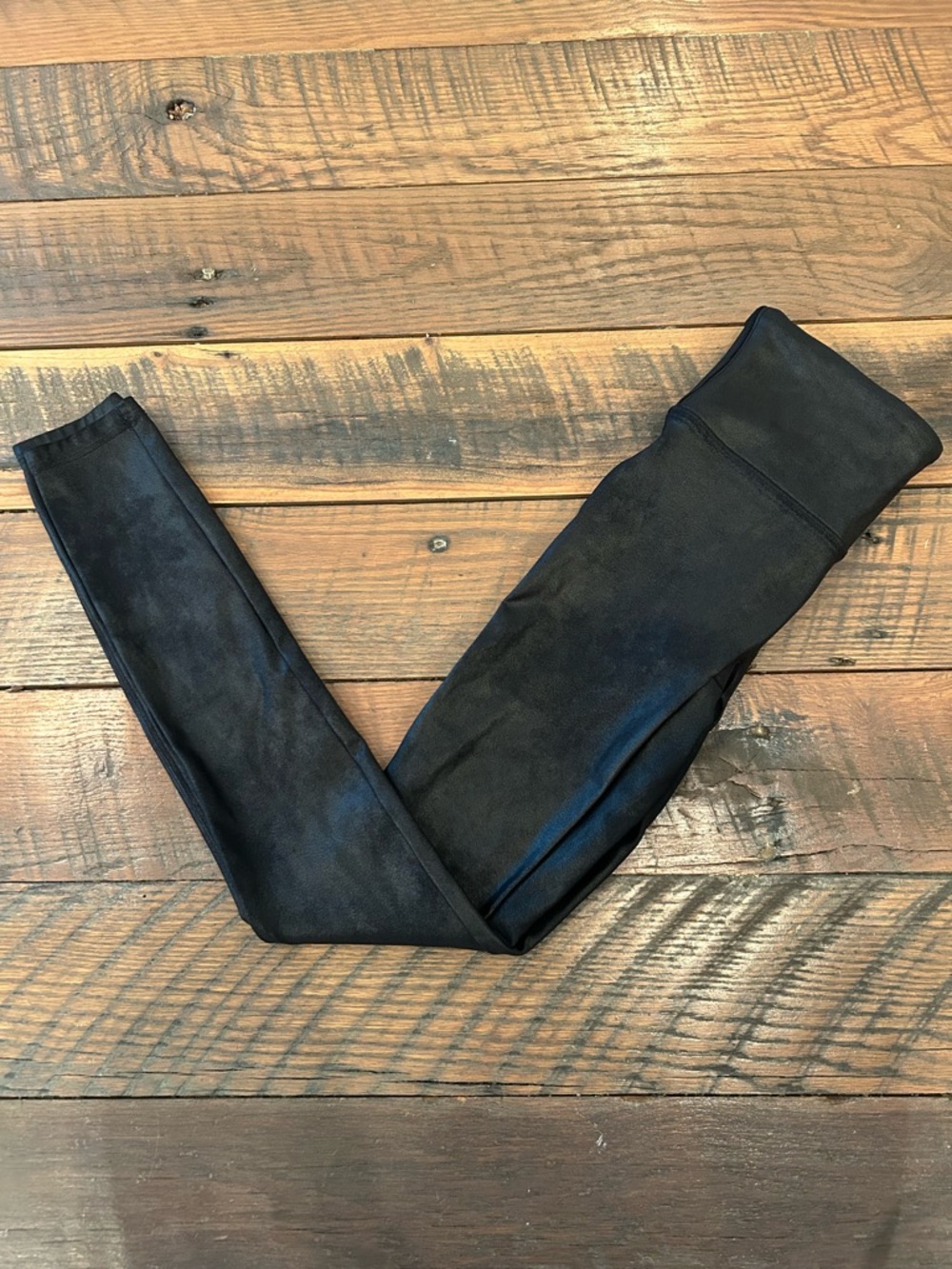 SPANX Black Leggings with Faux-Leather Like Coating